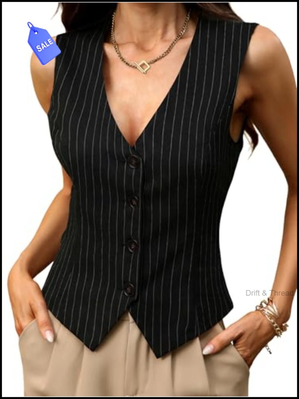 Stretchy Knit Vest Top V-Neck Button Front Sleeveless Business Casual